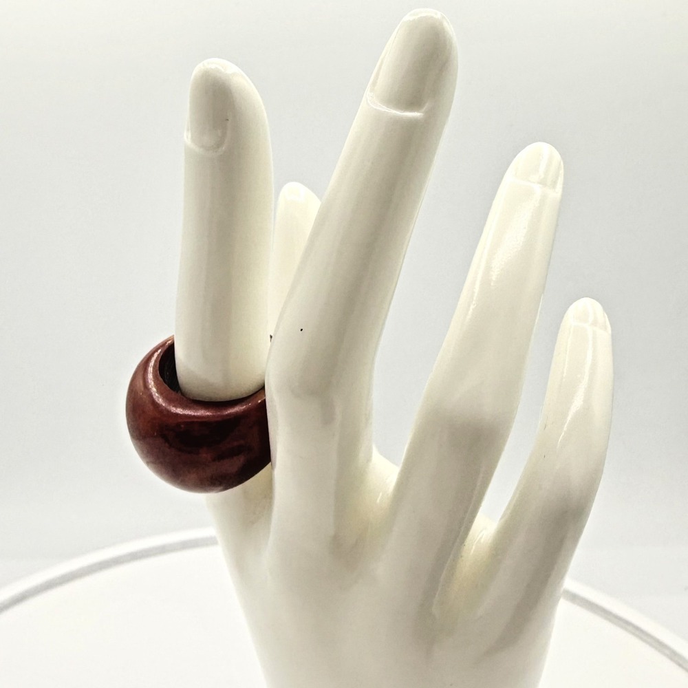 Vintage Authentic Bakelite Chunky Dome Ring Reddish Yellow Brown Swirl Size 8.75 - Picture 3 of 6